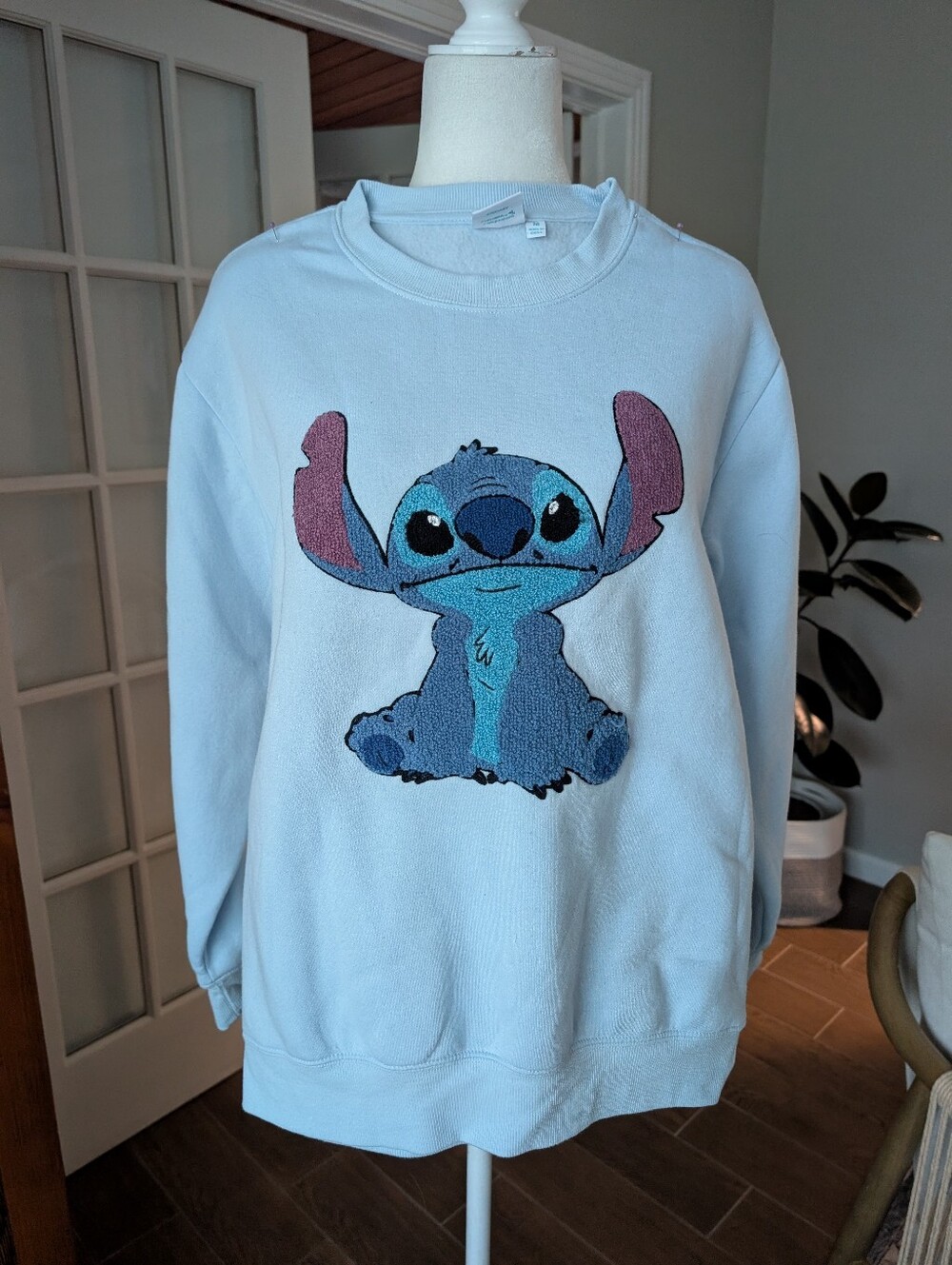 Disney Light Blue Sweatshirt with Stitch Graphic Medium